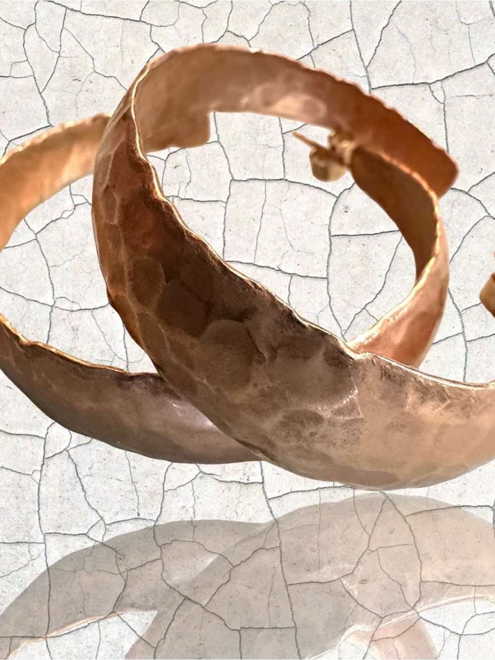 2/$20 Unique Vintage Hammered Hoop Earrings in Rose Gold Tone